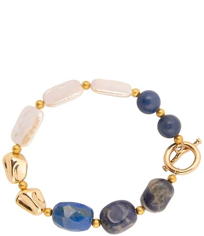 Barse Denim Friendly Lapis and Pearl Line Bracelet