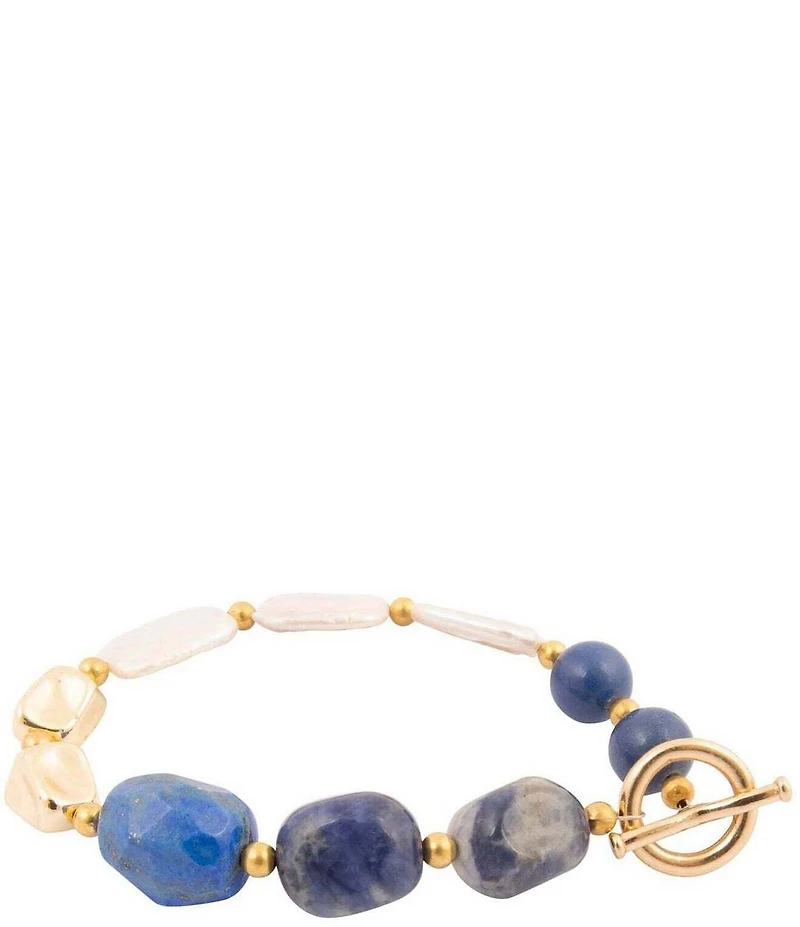 Barse Denim Friendly Lapis and Pearl Line Bracelet
