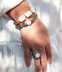 Barse Denim Friendly Lapis and Pearl Line Bracelet