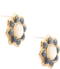 Barse Denim Lapis and Mother Of Pearl Flower Motif Drop Earrings