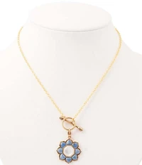 Barse Denim Lapis and Mother Of Pearl Flower Motif Pendant Necklace