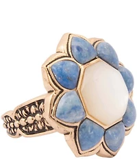 Barse Denim Lapis and Mother Of Pearl Flower Golden Ring