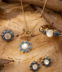 Barse Denim Lapis and Mother Of Pearl Flower Golden Ring
