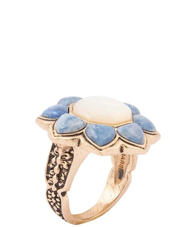 Barse Denim Lapis and Mother Of Pearl Flower Golden Ring