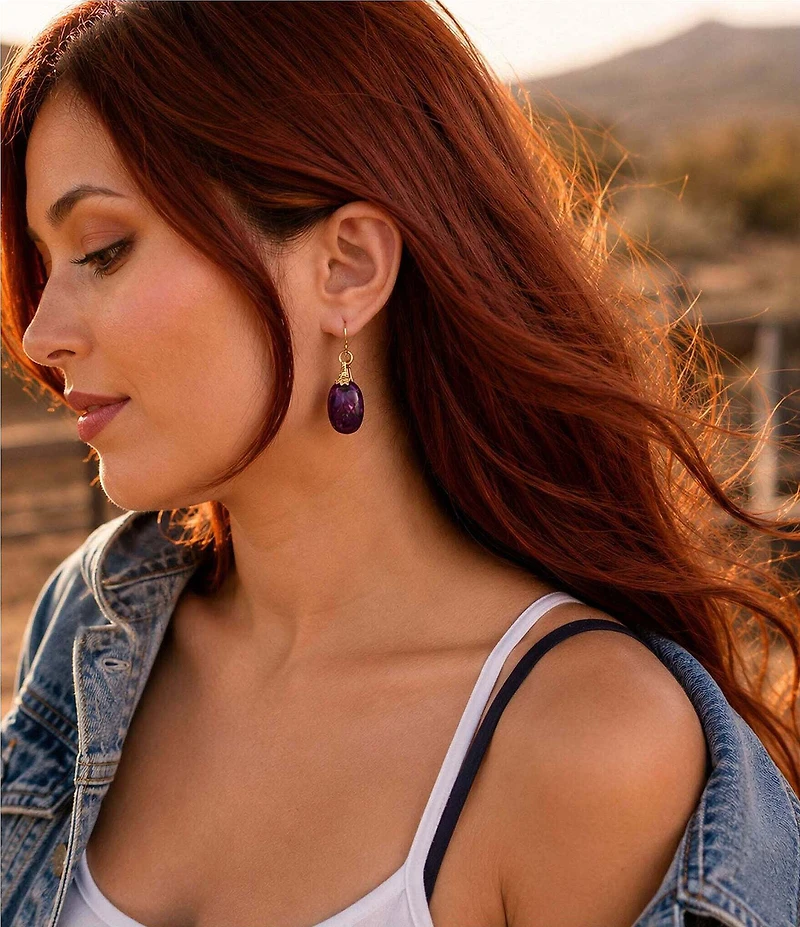 Barse Desert Bloom Golden And Purple Turquoise Drop Earrings