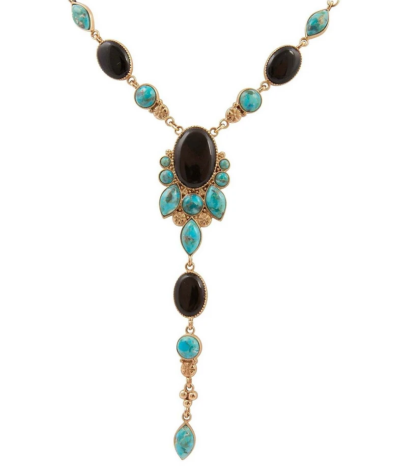 Barse Desert Night Golden Genuine Turquoise And Onyx Y Necklace