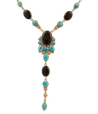 Barse Desert Night Golden Genuine Turquoise And Onyx Y Necklace