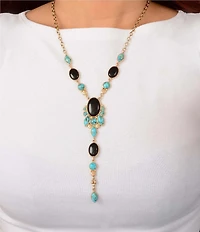 Barse Desert Night Golden Genuine Turquoise And Onyx Y Necklace