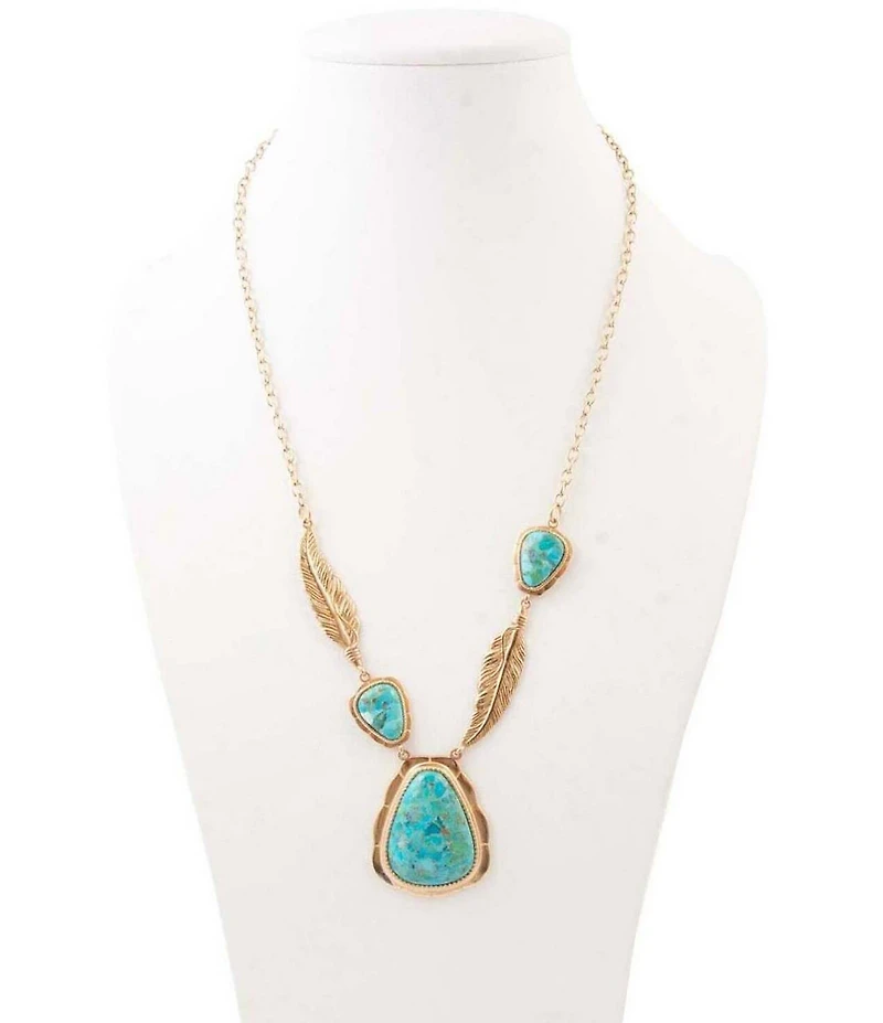 Barse Desert Plume Genuine Turquoise Feather Short Pendant Necklace