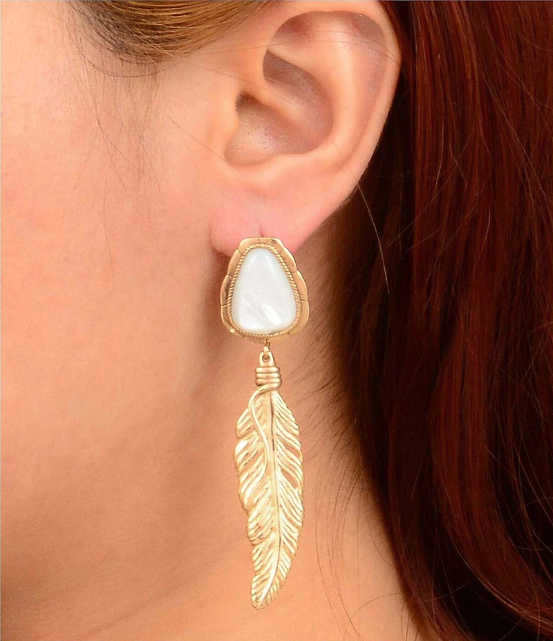 Barse Desert Plume Genuine Stone Statement Drop Earrings