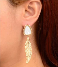 Barse Desert Plume Genuine Stone Statement Drop Earrings