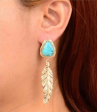 Barse Desert Plume Genuine Stone Statement Drop Earrings