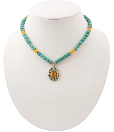 Barse Desert Radiance Turquoise Agate Beaded Short Pendant Necklace