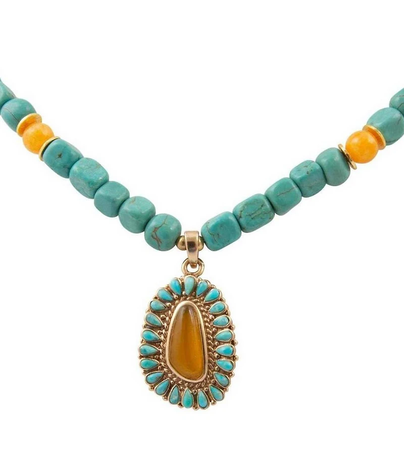 Barse Desert Radiance Turquoise Agate Beaded Short Pendant Necklace