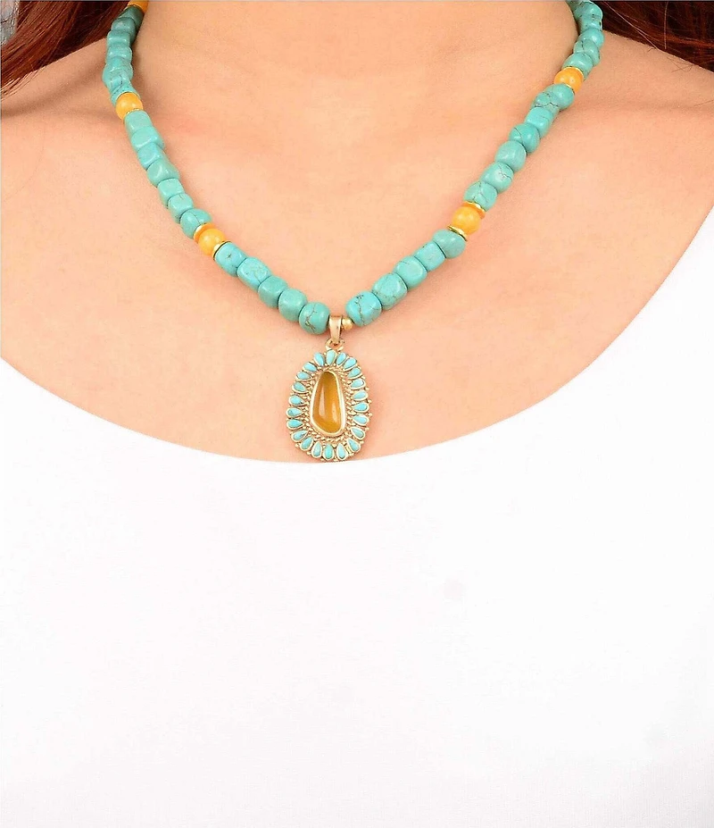 Barse Desert Radiance Turquoise Agate Beaded Short Pendant Necklace