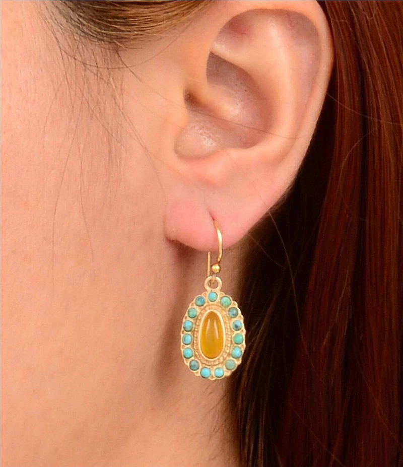 Barse Desert Radiance Turquoise and Agate Drop Earrings