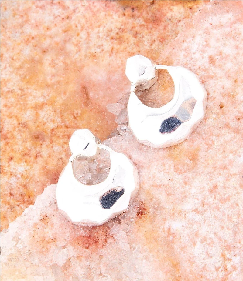 Barse Faceted Sterling Silver Doorknocker Chunky Post Earrings