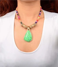 Barse Festival Turquoise Beaded Short Pendant Statement Necklace