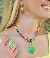 Barse Festival Turquoise Beaded Short Pendant Statement Necklace