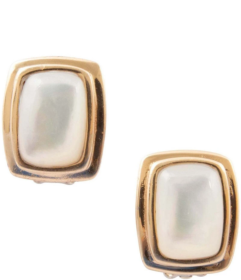 Barse Fiji Isles Golden And Mother-Of-Pearl Clip Stud Earrings