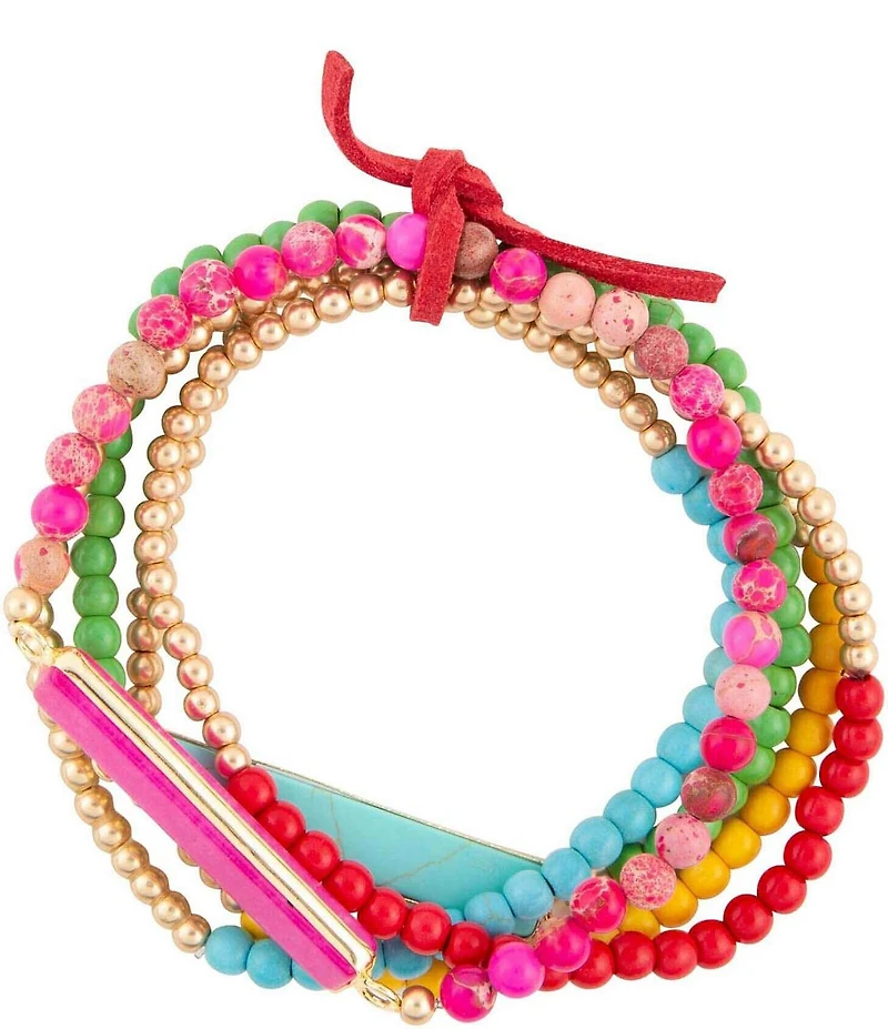 Barse Serape Multi Stone Beaded Stretch Bracelet Set