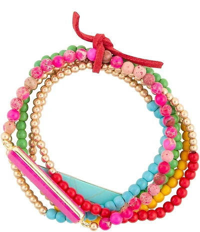 Barse Serape Multi Stone Beaded Stretch Bracelet Set