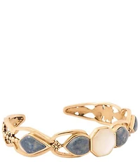 Barse Flower Denim Lapis and Mother Of Pearl Flower Motif Cuff Bracelet