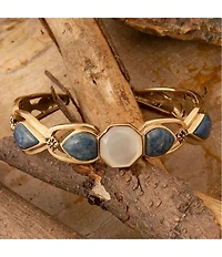 Barse Flower Denim Lapis and Mother Of Pearl Flower Motif Cuff Bracelet