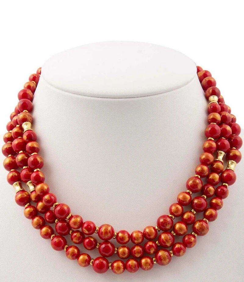 Barse Red Jade Statement Triple Strand Beaded Necklace