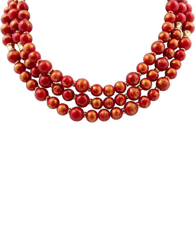 Barse Red Jade Statement Triple Strand Beaded Necklace
