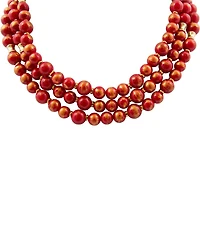 Barse Red Jade Statement Triple Strand Beaded Necklace