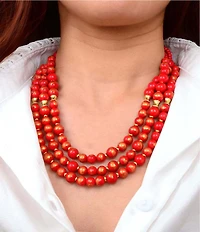 Barse Red Jade Statement Triple Strand Beaded Necklace