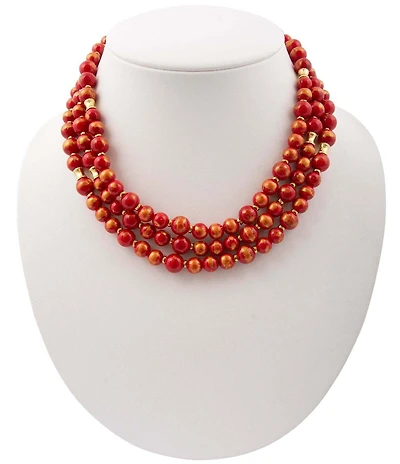 Barse Red Jade Statement Triple Strand Beaded Necklace