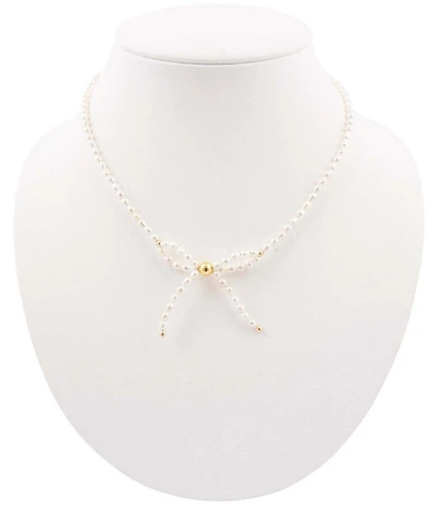 Barse White Freshwater Pearl Bow Golden Necklace