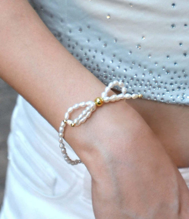 Barse Freshwater Pearl Bow Stretch Bracelet