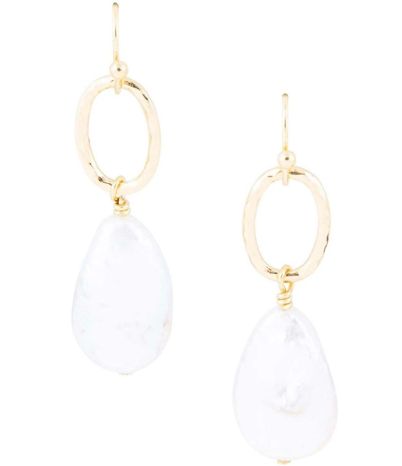Barse Pretty Drops of White Freshwater Pearl Golden Drop Earrings