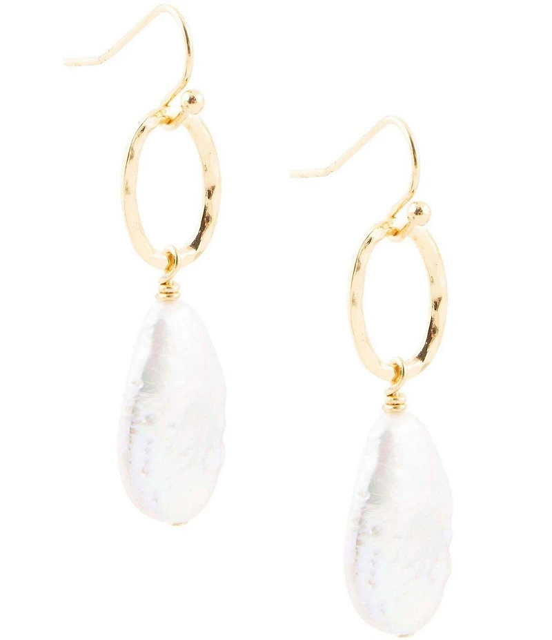Barse Pretty Drops of White Freshwater Pearl Golden Drop Earrings