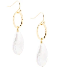 Barse Pretty Drops of White Freshwater Pearl Golden Drop Earrings