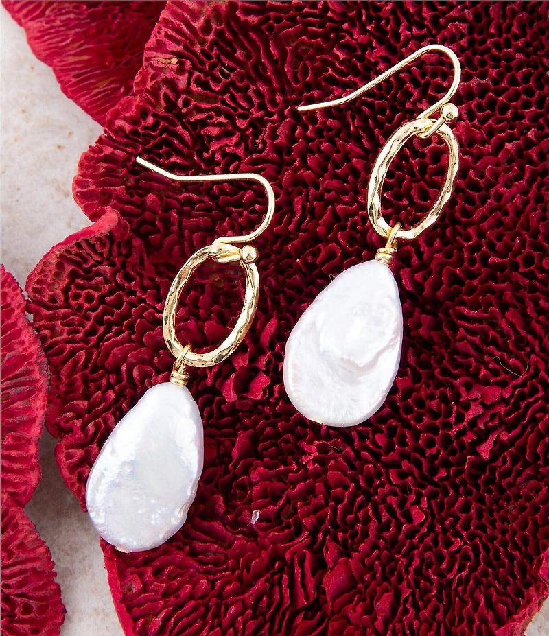 Barse Pretty Drops of White Freshwater Pearl Golden Drop Earrings
