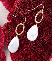Barse Pretty Drops of White Freshwater Pearl Golden Drop Earrings