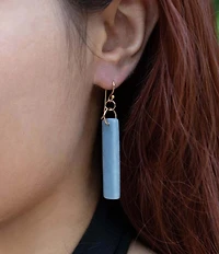 Barse Friendly Denim Genuine Stone Rectangle Linear Earrings