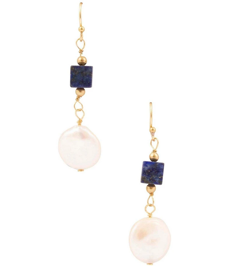 Barse Friendly Denim Lapis and Pearl Linear Earrings