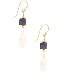 Barse Friendly Denim Lapis and Pearl Linear Earrings