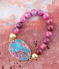 Barse Fuchsia Agate and Jasper Genuine Stone Beaded Stretch Bracelet