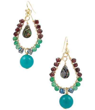 Barse Garnet Agate and Jade Genuine Stone Drop Earrings