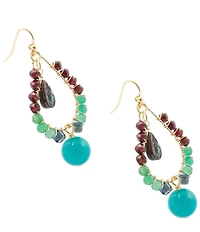Barse Garnet Agate and Jade Genuine Stone Drop Earrings