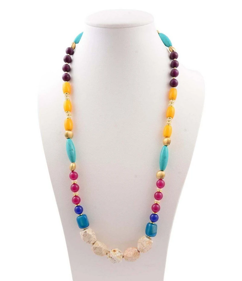 Barse Gem Garden Magnesite, Jade, & Agate Beaded Long Strand Necklace