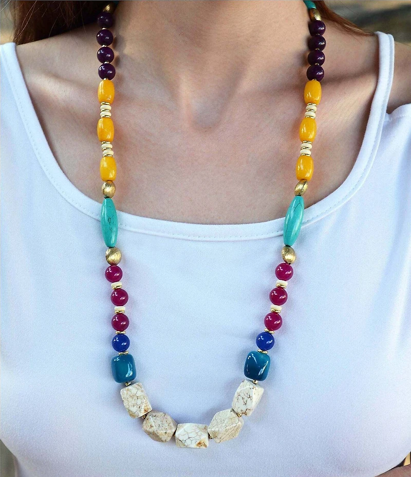 Barse Gem Garden Magnesite, Jade, & Agate Beaded Long Strand Necklace