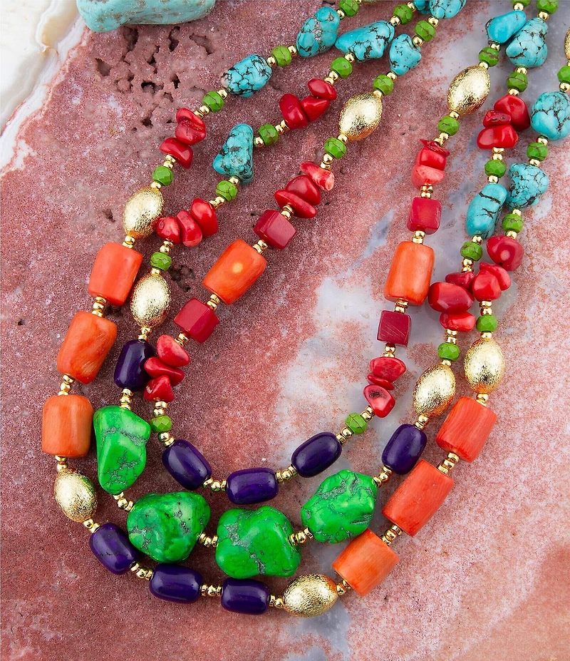 Barse Zion Multi-Color Triple Strand Golden Statement Necklace