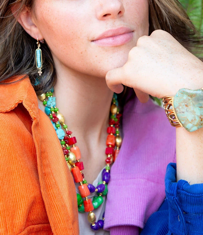 Barse Zion Multi-Color Triple Strand Golden Statement Necklace